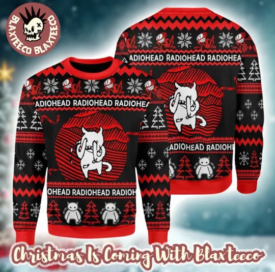 Discover Radiohead Holiday Crying Minotaur 3D Ugly Sweater Black and Red