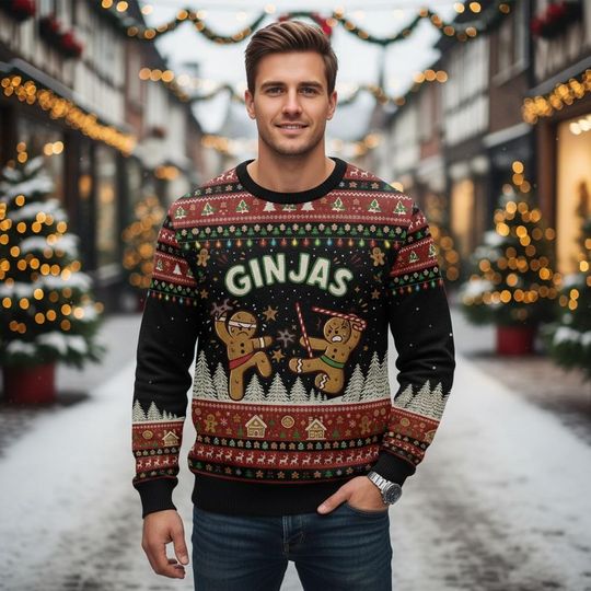 Discover Gingerbread Ugly Christmas Sweater, Ninja Gingerbread Sweater