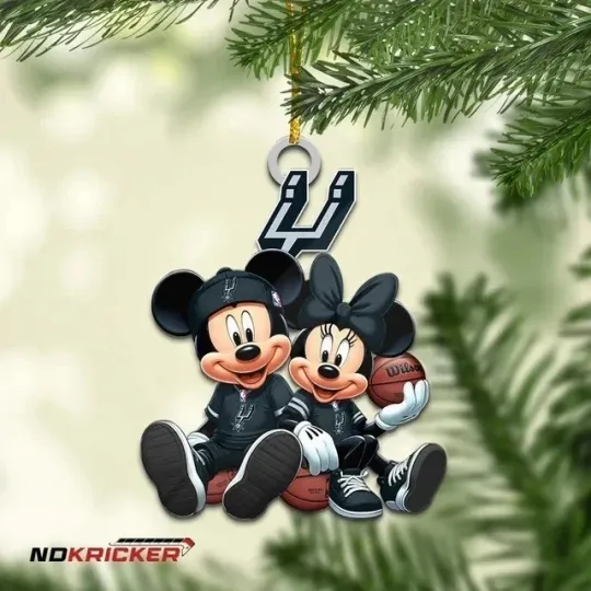 Discover Personalized San Antonio Basketball Spurs Team Mickey Minnie Christmas Ornament