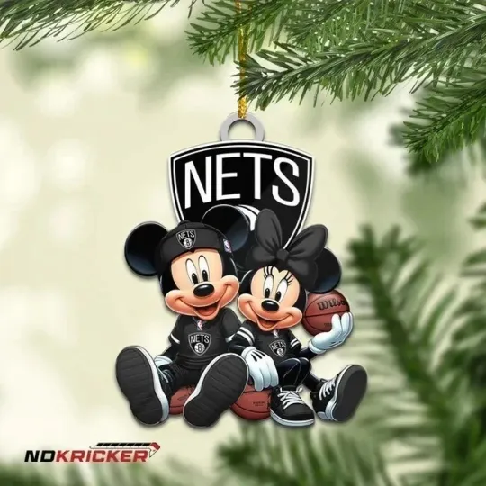 Discover Personalized Brooklyn Basketball Nets Team Mickey Minnie Christmas Ornament Gift