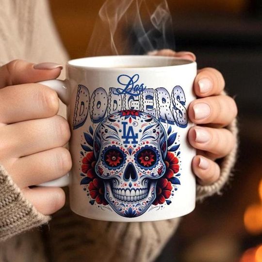 Discover Los Angeles Dodgers Sugar Skull Coffee Mug | Da de los Muertos Fan Gift
