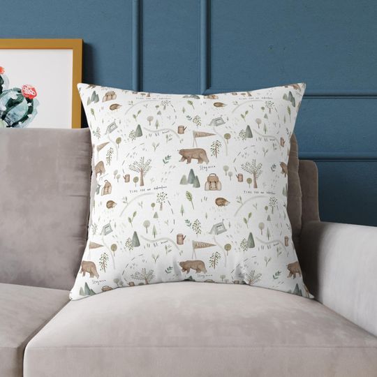 Discover Woodland Nursery Pillow Baby Bear Pine Tree Camping Theme