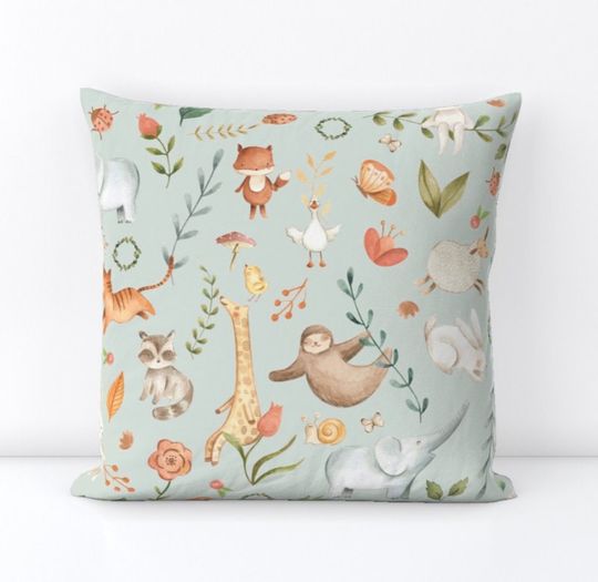 Discover Safari Animals Throw Pillow for Forest Nursery Decor