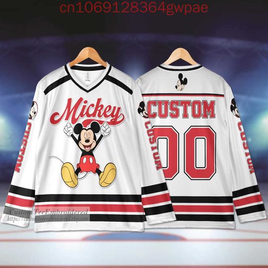 Discover Personalize Disney Mickey Vintage Ice Hockey Jersey 3D Print Men's Women's Sweatshirt Mickey Mouse Team Sports Ice Hockey Jersey