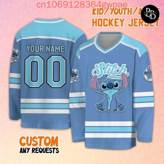Discover Stitch Retro Hockey Jersey 3D Printing Men's Women's Long Sleeve Sweatshirt Disney Fashion Team Sports Hockey Jersey
