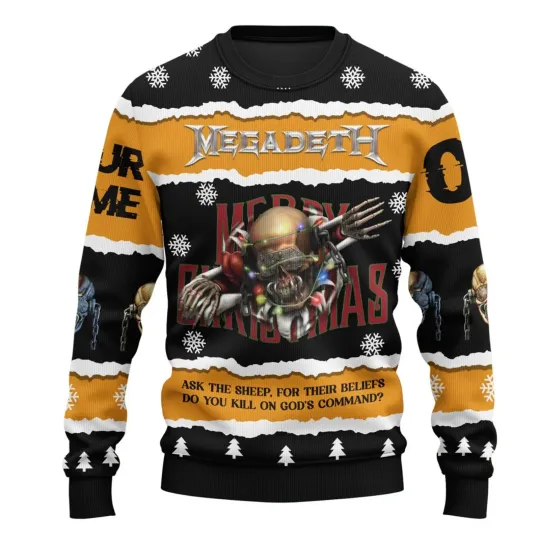 Megadeth band 3D Christmas Ugly Polyester Sweaters Sweatshirt Size S-5XL