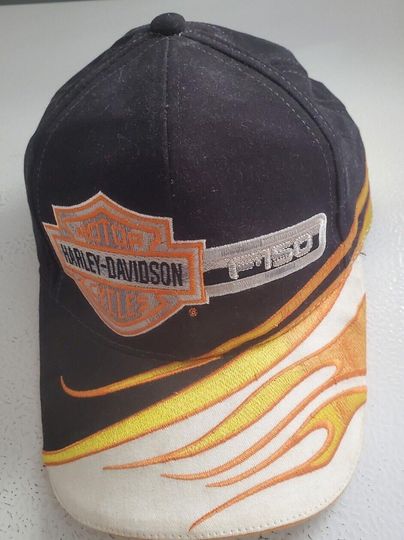 Haarleyy Davidson Vintage Baseball Cap with Black Shark Tooth Flames Design
