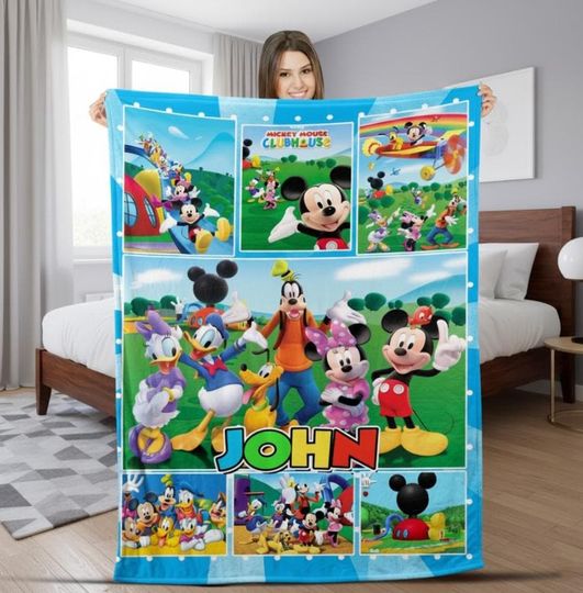 Discover Custom Name Mouse Family Cartoon Blanket, Personalized Name Mouse Movie Blanket, Cartoon Love Gifts, Mouse Cartoon Blanket For Kids