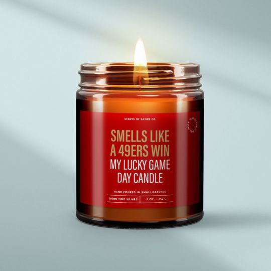 Smells Like a 49ers Win  Your Lucky Game Day Candle | Funny Football Gift for Fans | Perfect for Game Day, football Season, and Tailgating