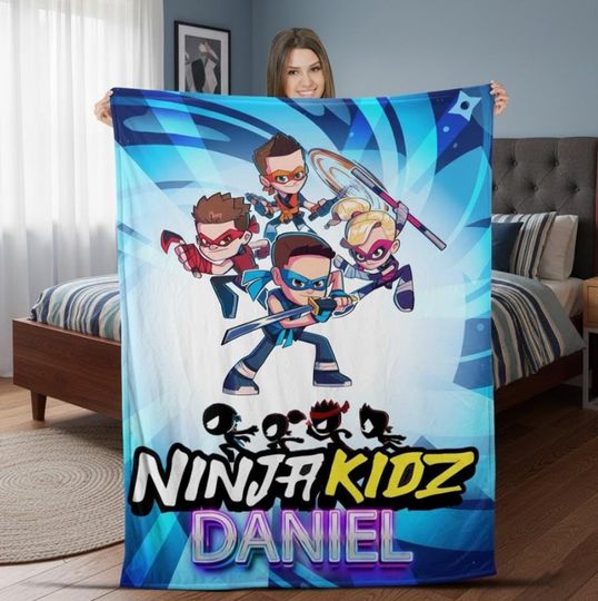 Discover Custom Name Cartoon Kidz TV Blanket, Personalized Name Cartoon Blanket, TV Family Birthday Blanket, Ninja Cartoon Blanket