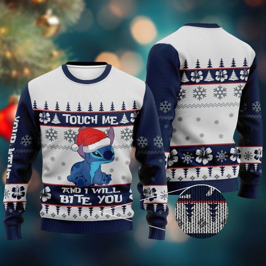 Discover Custom Stitch Christmas Ugly Sweater, Touch Me And I Will Bite You Shirt, Lilo And Stitch Holiday Sweater, Ohana Shirt, Disneyland Gift