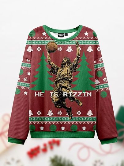 Discover Basketball Ugly Sweater, Rizzin Christmas Sweater, Holiday Outfit, Xmas Ugly Sweater, Gift For Sports Fan