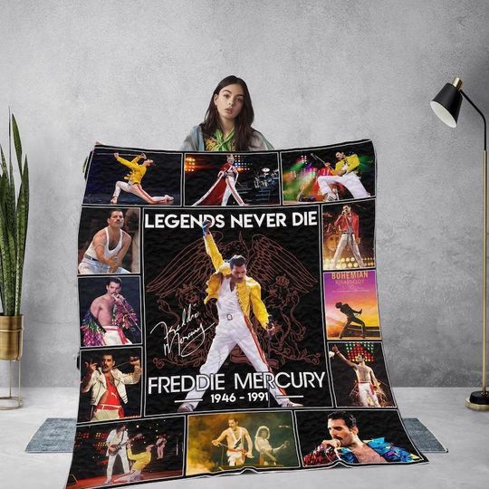 Freddie Mercury Music Queen Rock Band Blanket, Freddie Mercury Vintage Quilt Blanket, Handmade Bedding Blanket, Personalized Blanket