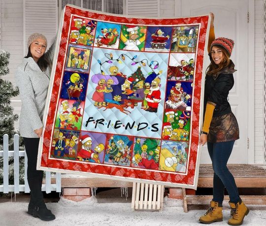The Simpsons Christmas Blanket Quilt, The Simpsons Family Quilt Blanket, Bedding Blanket, Personalized Custom Blanket