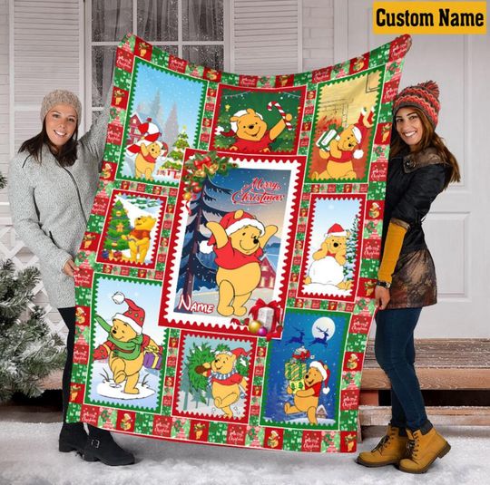 Discover Winnie The Pooh Disney Cartoon Quilt Blanket, Pooh Lover Quilt Blanket, Cartoon Bedding Blanket, Christmas Bedding Blanket, Home Decor Gift.