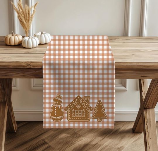 Discover Custom Table Runner Christmas Table Runners Gingerbread House Decor Holiday Table Runner Gingerbread Decorations Gingham Table Setting Decor