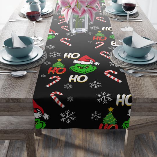 Discover funny character Table Runner | Merry Grin Christmas Table Decor | Funny Holiday Centerpiece | Festive Dining Room Decoration | Grin
