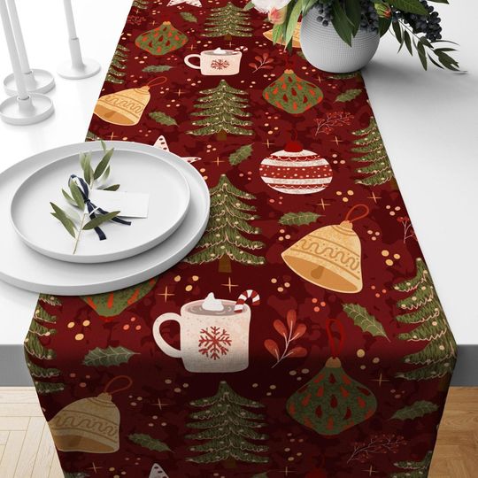 Discover Christmas Table Runner, Holly Winter Pine Tree Table Runner, Xmas Cute Table Runner, Christmas Party Runners, Christmas Fun Table Runners