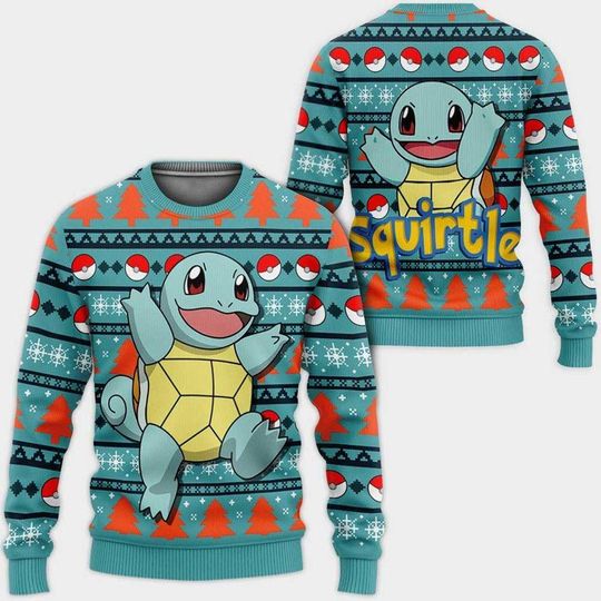 Love Squirtle PKM Christmas Sweater, Squirtle poket mons Ugly Christmas Sweater