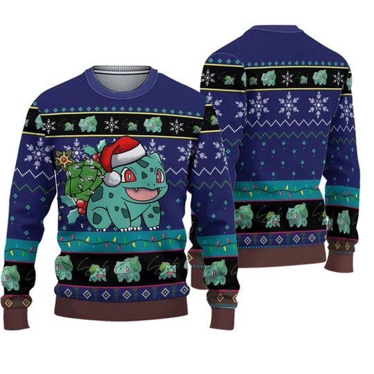 Love Bulbasaur PKM Christmas Sweater, Bulbasaur poket mons Ugly Christmas Sweater