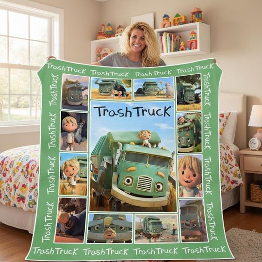 Trash Truck Fleece Blanket, Cartoon Bedding Gift