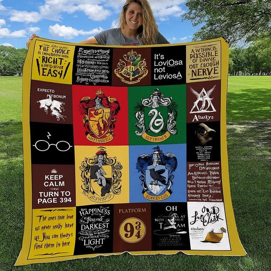 Discover Wizard School Houses Fleece Blanket, Cozy Magic Spells Quilt