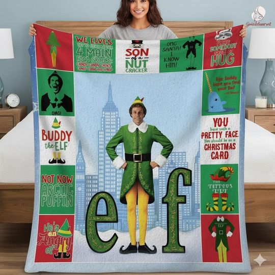 Buddy The Elf Fleece Blanket, Christmas Movie Quilt