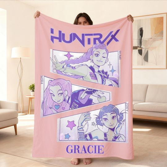 Personalized Cozy Kpop Demon Hunters Blanket with Name, Huntrix Anime Inspired, Christmas Family Gift