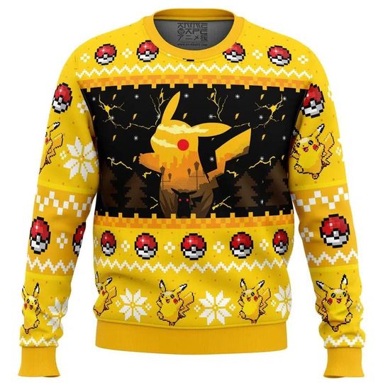 Discover Pika PKM Christmas Sweater, Pika poket mons Ugly Christmas Sweater