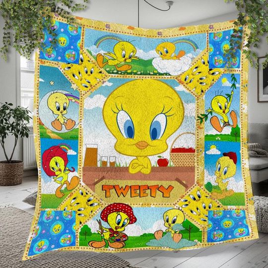 Tweety Bird Christmas Fleece Blanket, Christmas Tweety Bird Vintage Personalized Fleece Blanket, Personalized Blanket, Christmas Gift