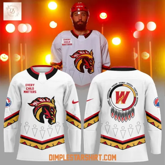 Discover Custom Calgary Wranglers Indigenous Uniform 2025 Hockey Shirt Men's Fan Gear