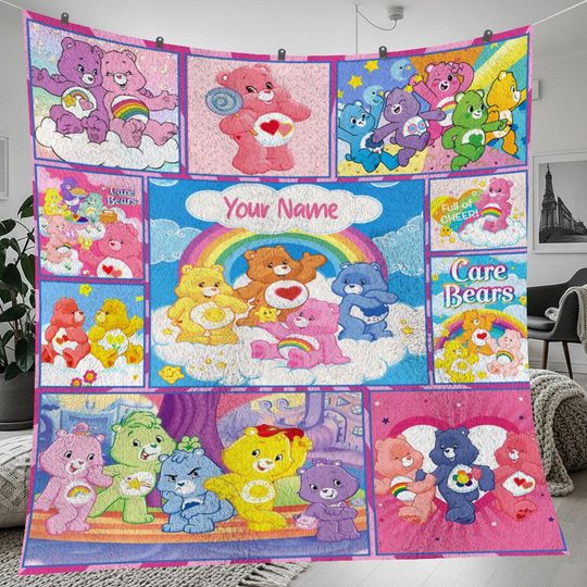 Discover Care Bears Christmas Fleece Blanket, Christmas Care Bears Vintage Personalized Fleece Blanket, Personalized Blanket, Christmas Gift