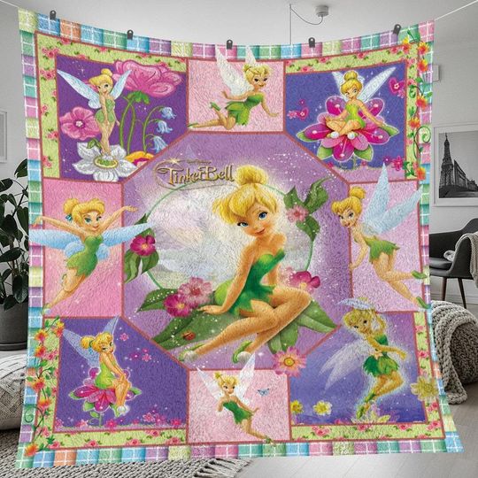Tinker Bell Christmas Fleece Blanket, Christmas Tinker Bell Vintage Personalized Fleece Blanket, Personalized Blanket, Christmas Gift