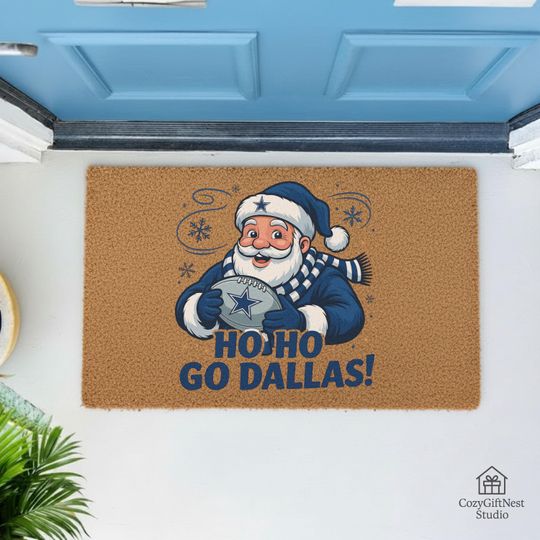 Discover Dallas Football Christmas Doormat  Santa Cowboy Holiday Decor