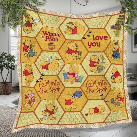 Discover Winnie The Pooh Christmas Fleece Blanket, Winnie The Pooh Vintage Personalized Fleece Blanket, Personalized Blanket, Christmas Gift