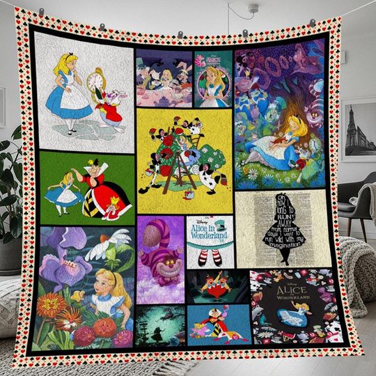 Discover Alice in Wonderland Christmas Fleece Blanket, Alice in Wonderland Vintage Personalized Fleece Blanket, Personalized Blanket, Christmas Decor