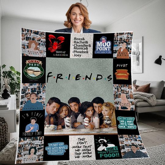 Friends TV Show Christmas Fleece Blanket, Christmas Friends TV Movie Vintage Personalized Fleece Blanket, Personalized Blanket