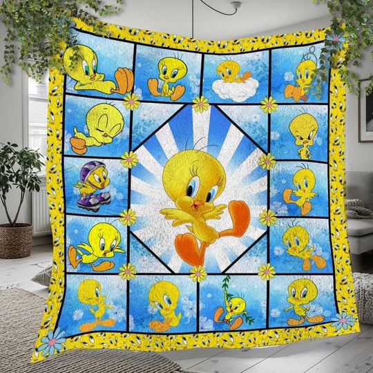 Tweety Bird Christmas Fleece Blanket, Christmas Tweety Bird Vintage Personalized Fleece Blanket, Personalized Blanket, Christmas Gift