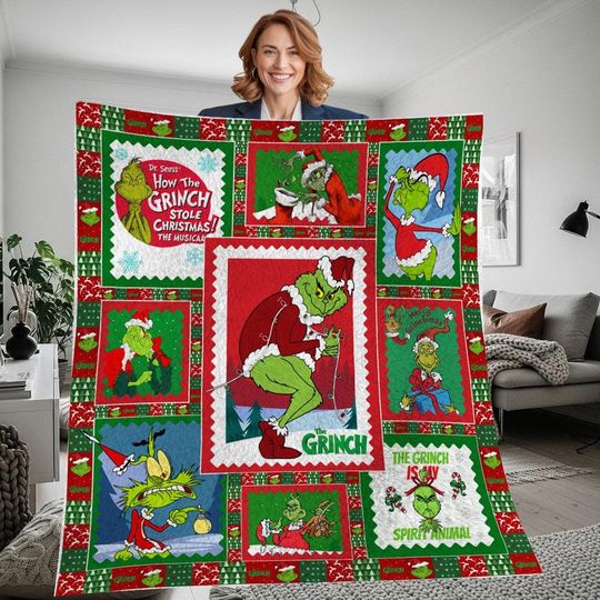 Discover Christmas funny character Fleece Blanket, Christmas funny character Vintage Personalized Fleece Blanket, Grin Personalized Blanket, Christmas Gift