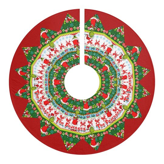 Discover Personalized funny character Christmas Tree Skirt: Custom Name, Plush or Burlap