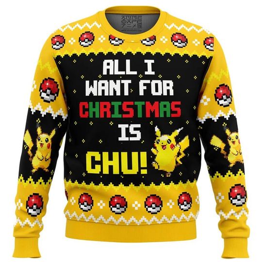 All I Want Pika PKM Christmas Sweater,Pika poket mons Ugly Christmas Sweater
