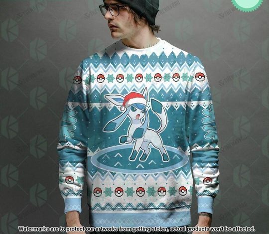 Discover Love Glaceon PKM Christmas Sweater, Glaceon poket mons Ugly Christmas Sweater