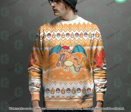 Love Charizard PKM Christmas Sweater, Charizard poket mons Ugly Christmas Sweater