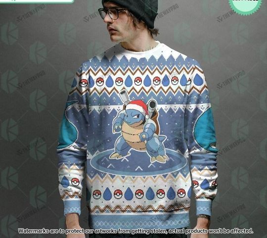 Love Blastoise PKM Christmas Sweater, Blastoise poket mons Ugly Christmas Sweater