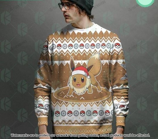 Love Eevee PKM Christmas Sweater, Eevee poket mons Ugly Christmas Sweater