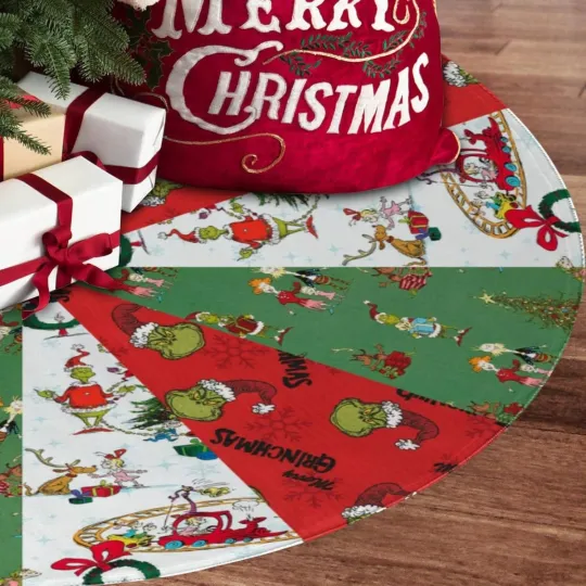 Seuss Geisel Christmas Tree Skirt Merry Grin White Green Red