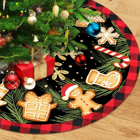 Discover Christmas Tree Skirt 48 Inch, Gingerbread Man Christmas Cane Snowflakes Xmas Tre
