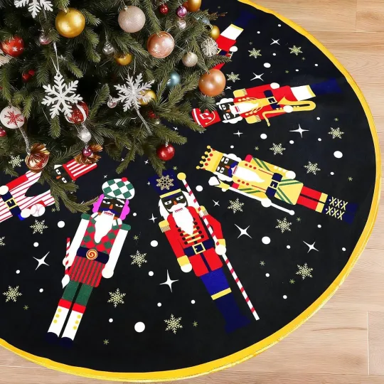 Discover Nutcracker Christmas Tree Skirt 48 Inches Christmas Tree Mats Xmas Collar for Fa