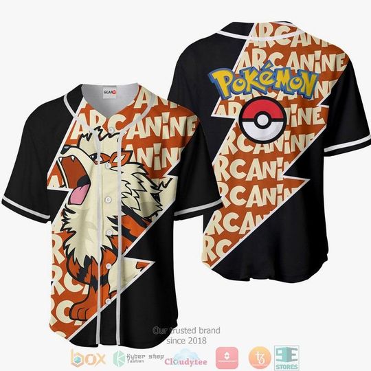 Arcanine Baseball Jersey, Cool PKM Shirt for Men Women, Japanese Anime Top