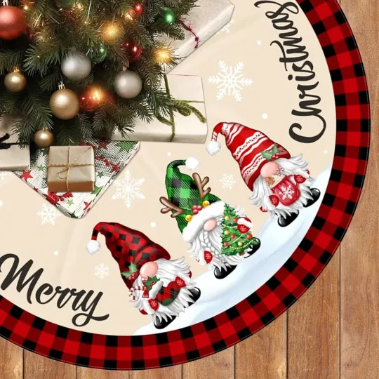Discover 48” Christmas Tree Skirt with Gnomes & Truck Pattern Xmas Tree Mat Holiday Decor